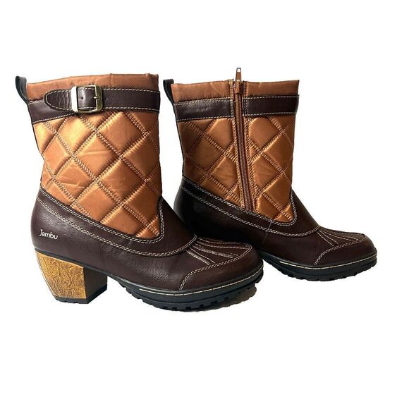 Jambu Mid Calf Boots Quilted Womens 9M Brown Vegan/Textile Zip Up Comfort Casual - Picture 3 of 11